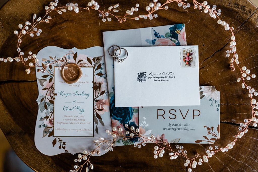 Beautiful wedding details inside Swiftwater Cellars