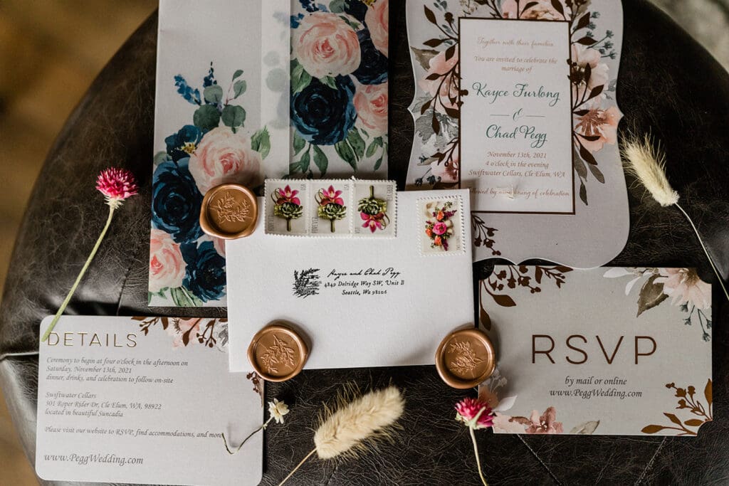 Wedding invitations inside Swiftwater Cellars