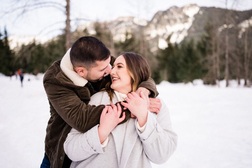 Gold Creek Pond Winter Engagement Photos // Sarah + Brandon -