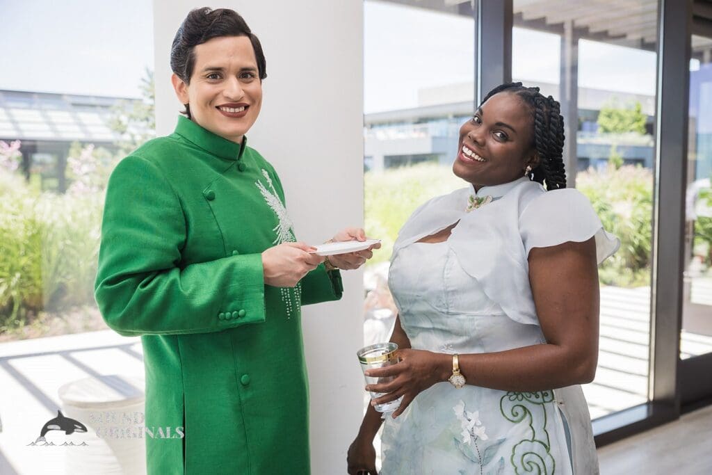 Bride's best friends look radiant at the wedding venue