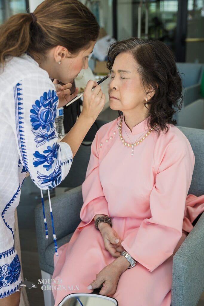 Make-up artist gets bride's mum ready for a Private Home Wedding