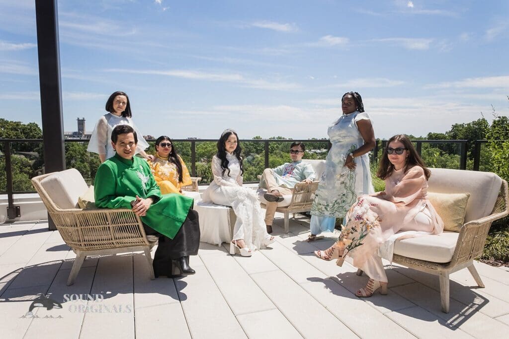 Pretty bride having a good time with her schoolmates and friends at the Private Home outdoor
