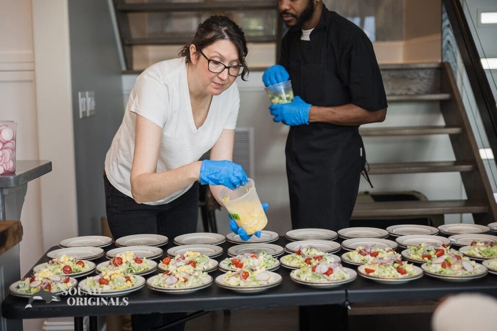 Skillful caterer dish yummy delicacy at the Private Home Wedding
