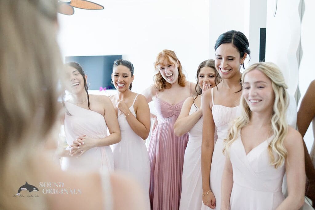 The bridemsaids taking their first look at The Palms Hotel & Spa Wedding