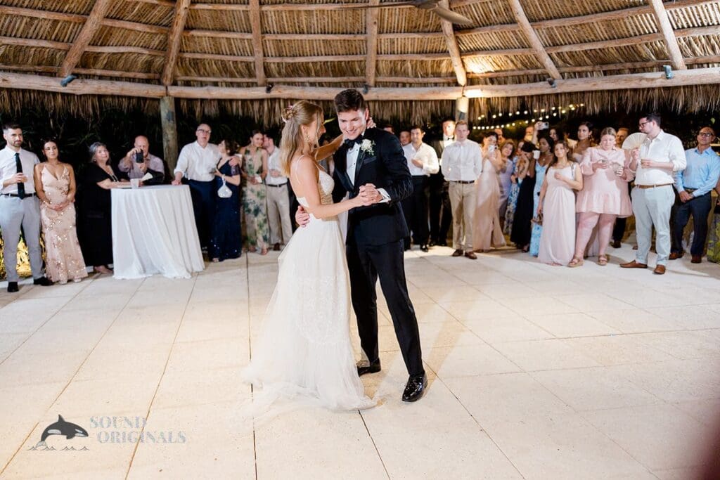The first dance with friends and family looking on at The Palms Hotel & Spa Wedding