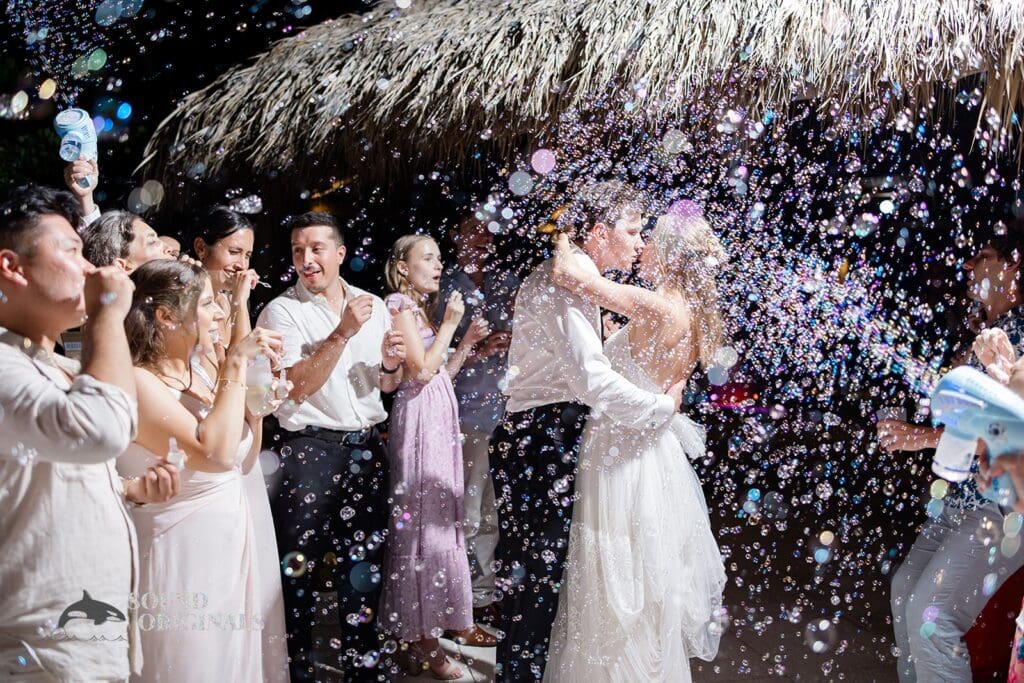 A kiss between the bubbles at The Palms Hotel & Spa Wedding