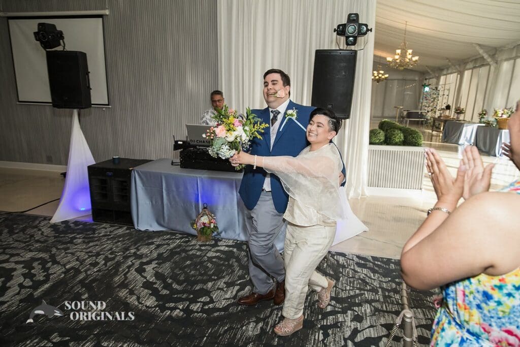 Funny entrance of bride and groom at Monte Bello Estate Wedding