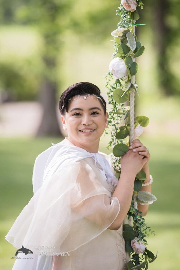 Wedding photographer captures portrait for the bride at Monte Bello Estate Wedding
