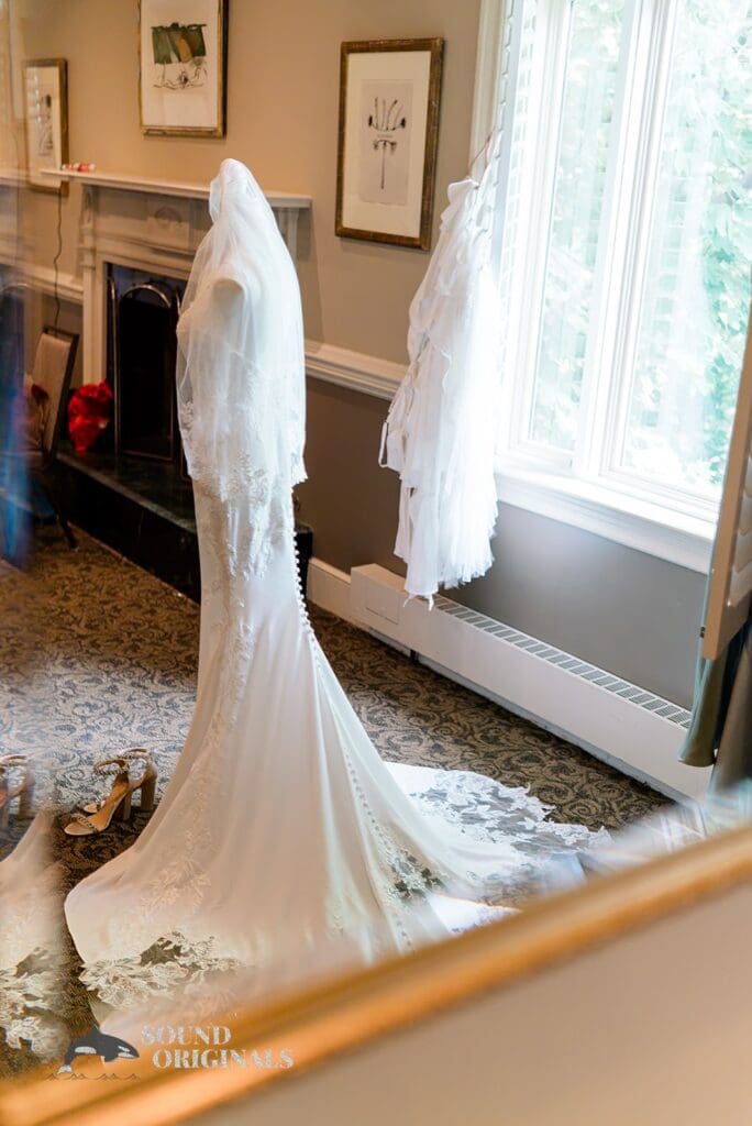 Royal Melbourne Country Club Wedding Wedding dress, shoes and veil at Royal Melbourne Country Club Wedding