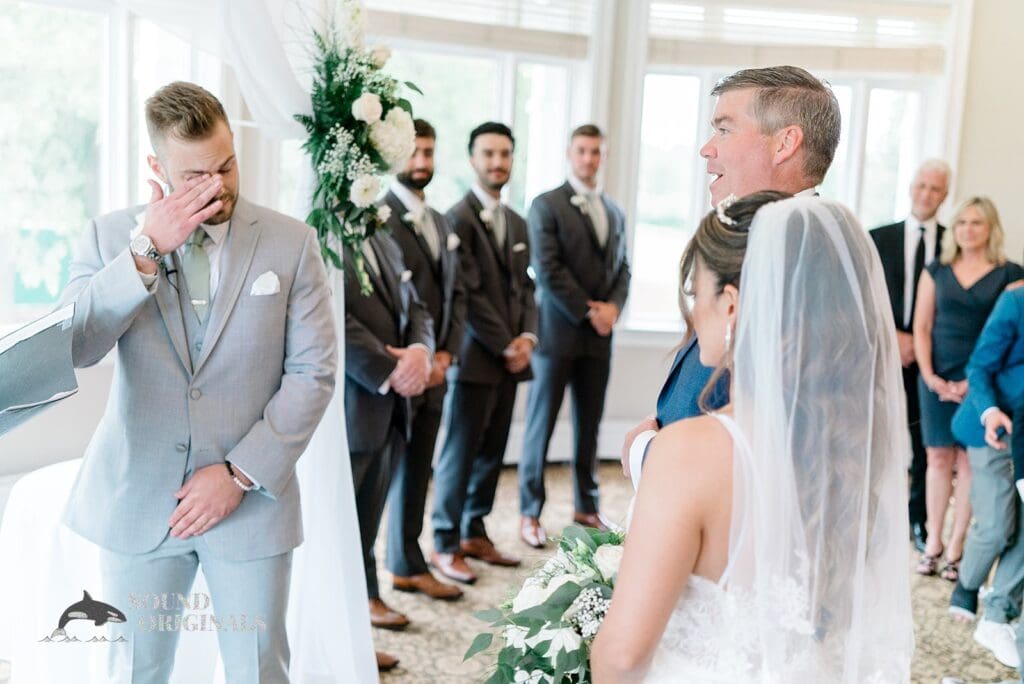 Royal Melbourne Country Club Wedding First look between bride and groom at Royal Melbourne Country Club Wedding