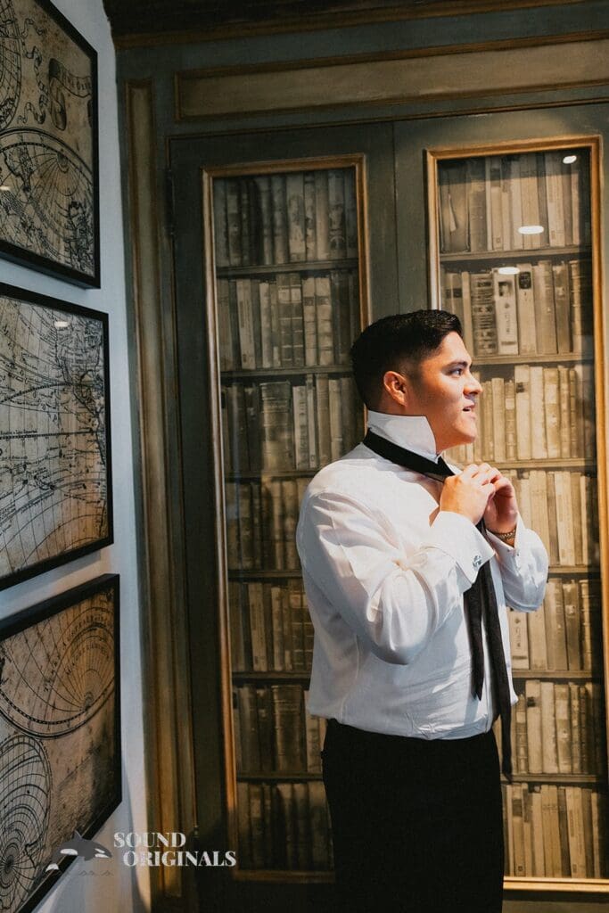 Handsome groom gets ready for The Havens Country Club Wedding