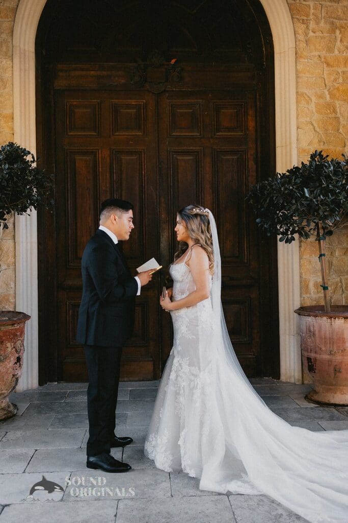 Bride and groom look gorgeous in front of The Havens Country Club venue