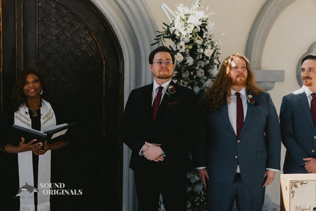The groom seeing his bride at the Stoney Ridge Villa Wedding