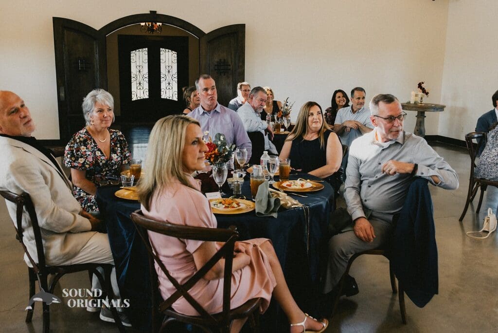 Wedding guests listening to speeches at Stoney Ridge Villa Wedding