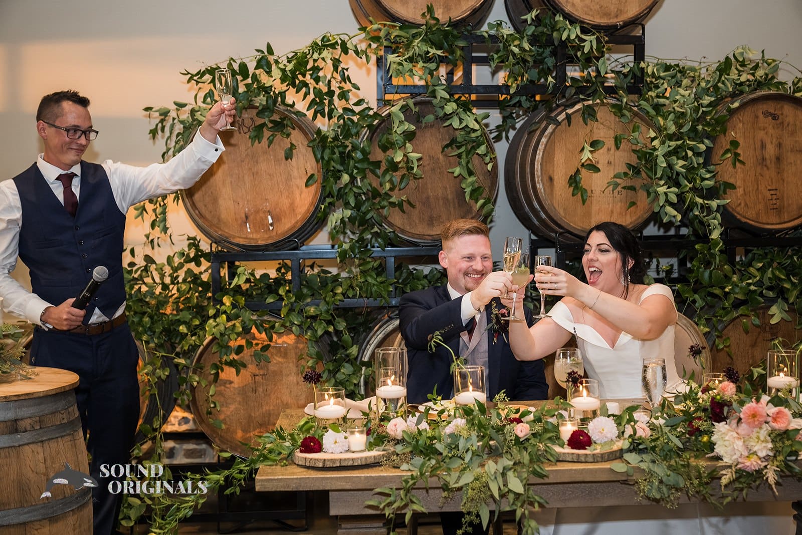 Groomsman raising a toast for the couple at Folino Estate Winery