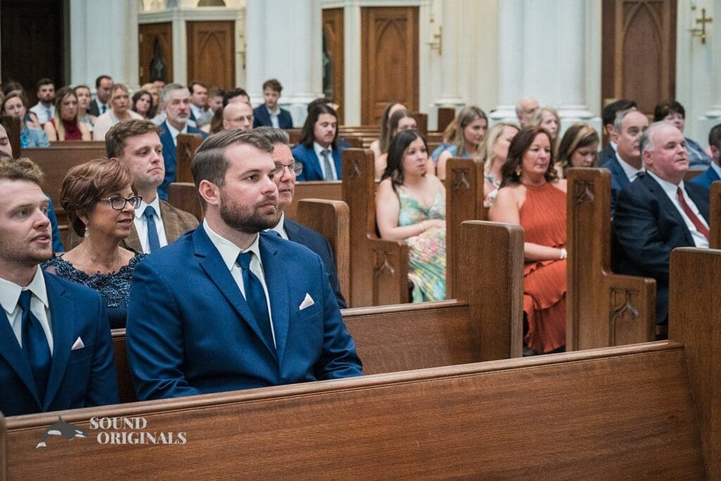 Wedding guests at the Cathedral Basilica of the Immaculate Conception Wedding