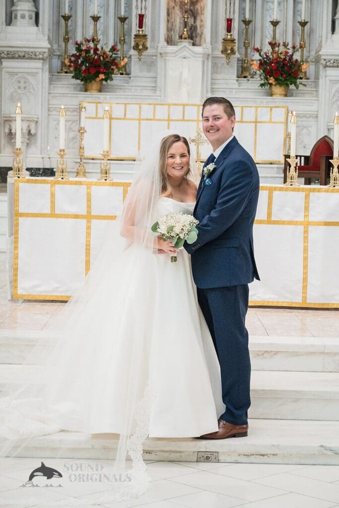 Husband and wife at the Cathedral Basilica of the Immaculate Conception Wedding