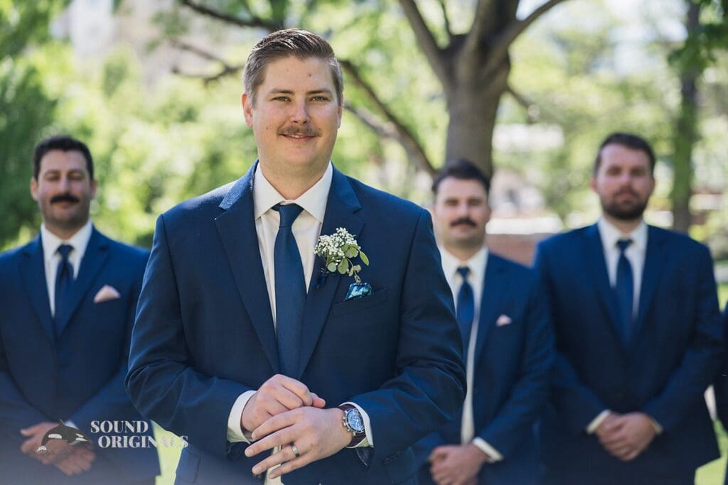 The groom and his groomsmen at his Cathedral Basilica of the Immaculate Conception Wedding