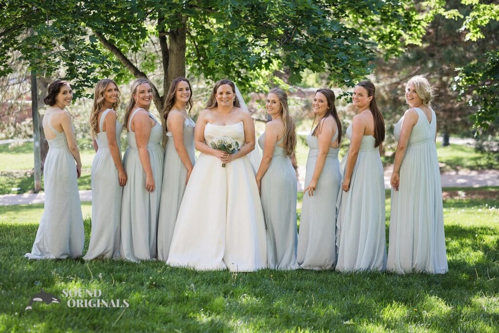 The bride and her bridesmaids at her Cathedral Basilica of the Immaculate Conception Wedding