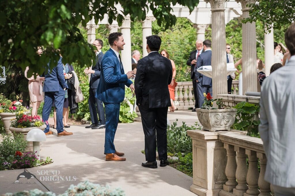 Guests enjoying the reception after Cathedral Basilica of the Immaculate Conception Wedding