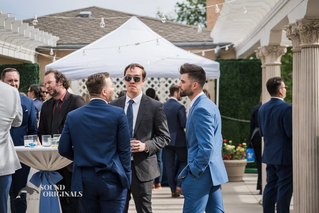 Guests enjoying reception after Cathedral Basilica of the Immaculate Conception Wedding