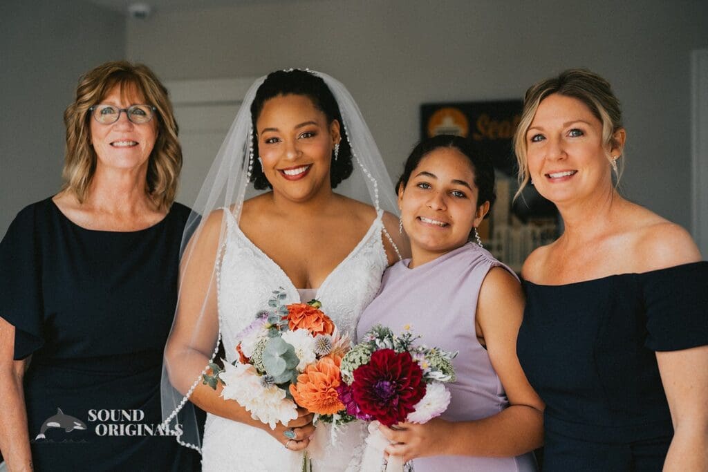 Kiara + Paul Beautiful bride with Mum, sister and Flower girl at The Carey Gardens