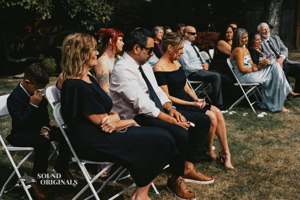 Kiara + Paul Joyful guests seated beautifully for The Carey Gardens Wedding