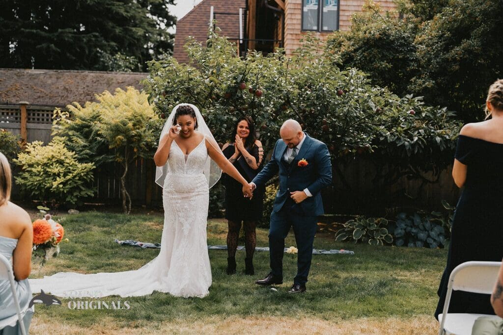 Kiara + Paul Bride in joyful tears at The Carey Gardens Wedding