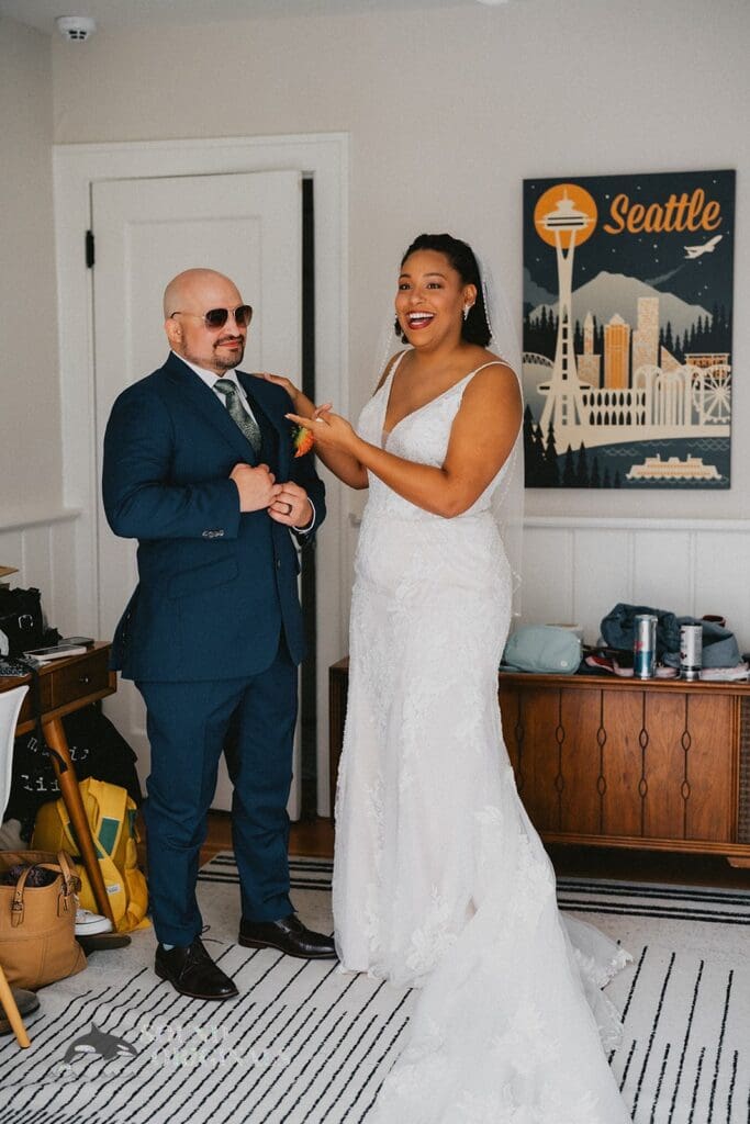 Kiara + Paul Husband and wife happy over a successful wedding at The Carey Gardens