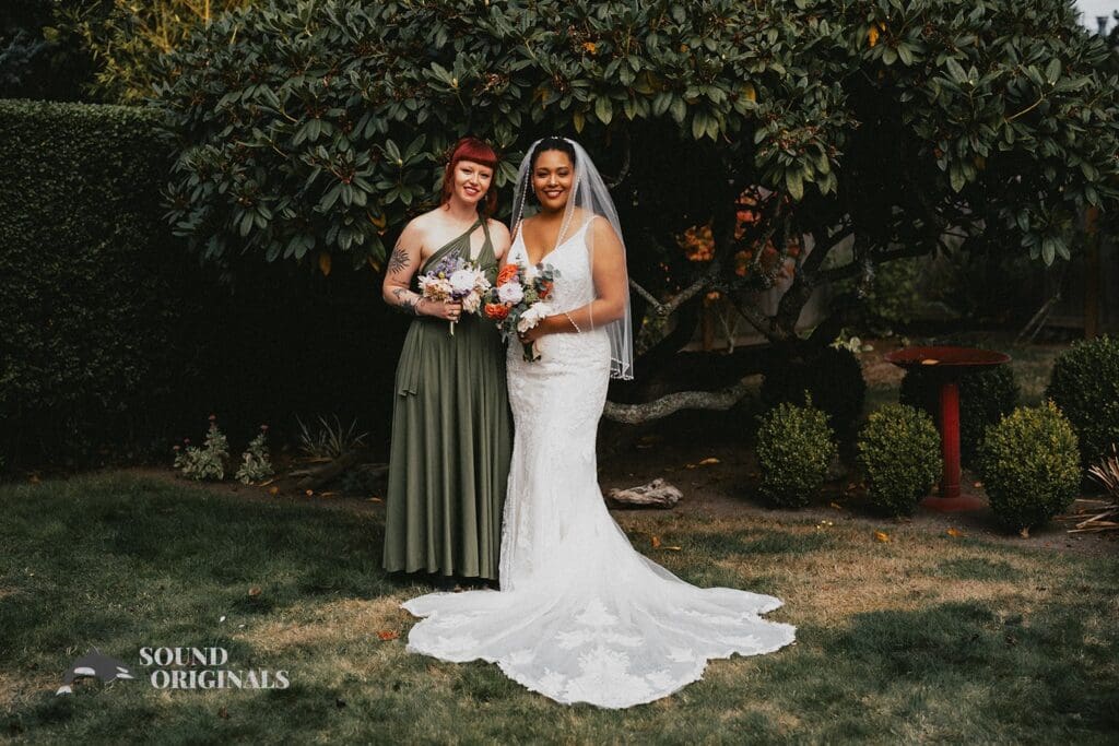 Kiara + Paul Beautiful bride with a best friend at The Carey Gardens