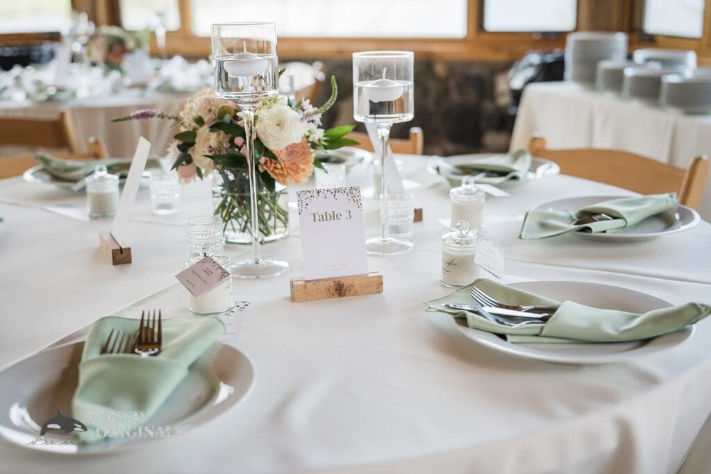 Classic round tables in Evergreen Lake House Wedding
