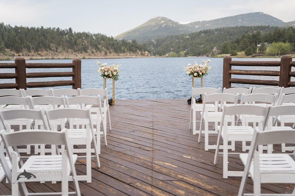 The stage is set for the Evergreen Lake House Wedding in the venue's outdoor natural ambience