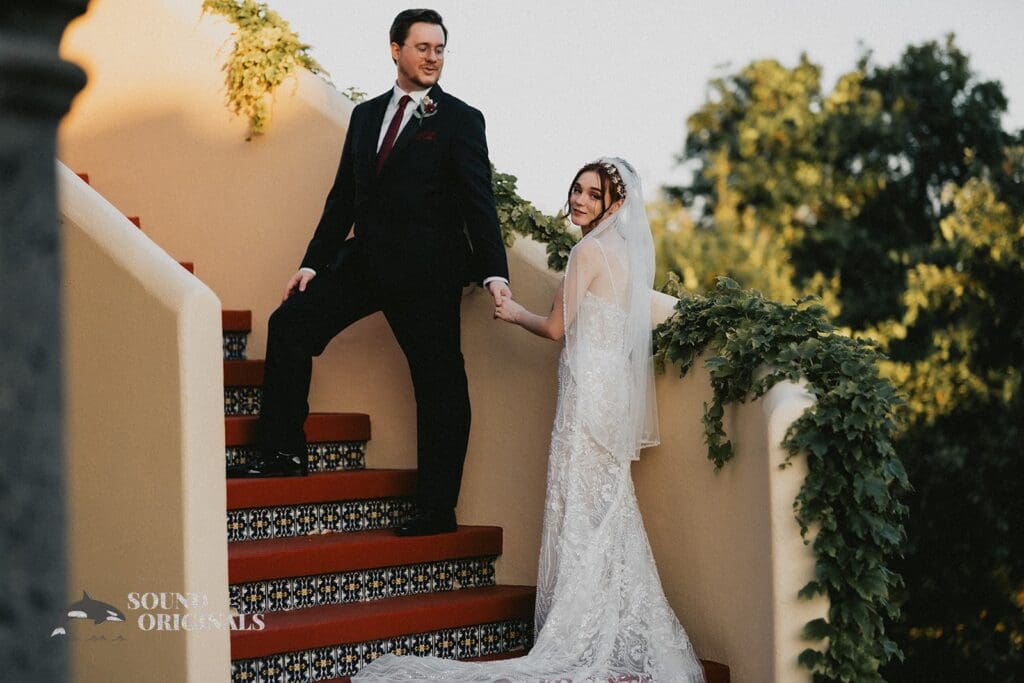 Romantic couple photo outside Stoney Ridge Villa Wedding
