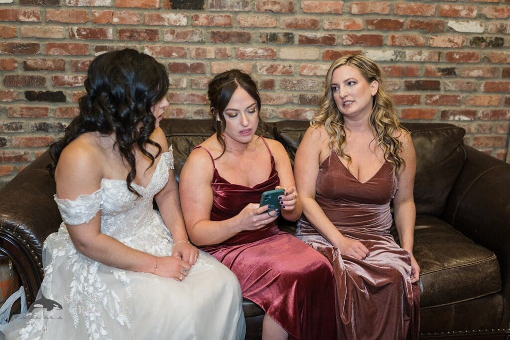 Bride and two bride girls having a good time at Historic 1625 Tacoma Place Wedding