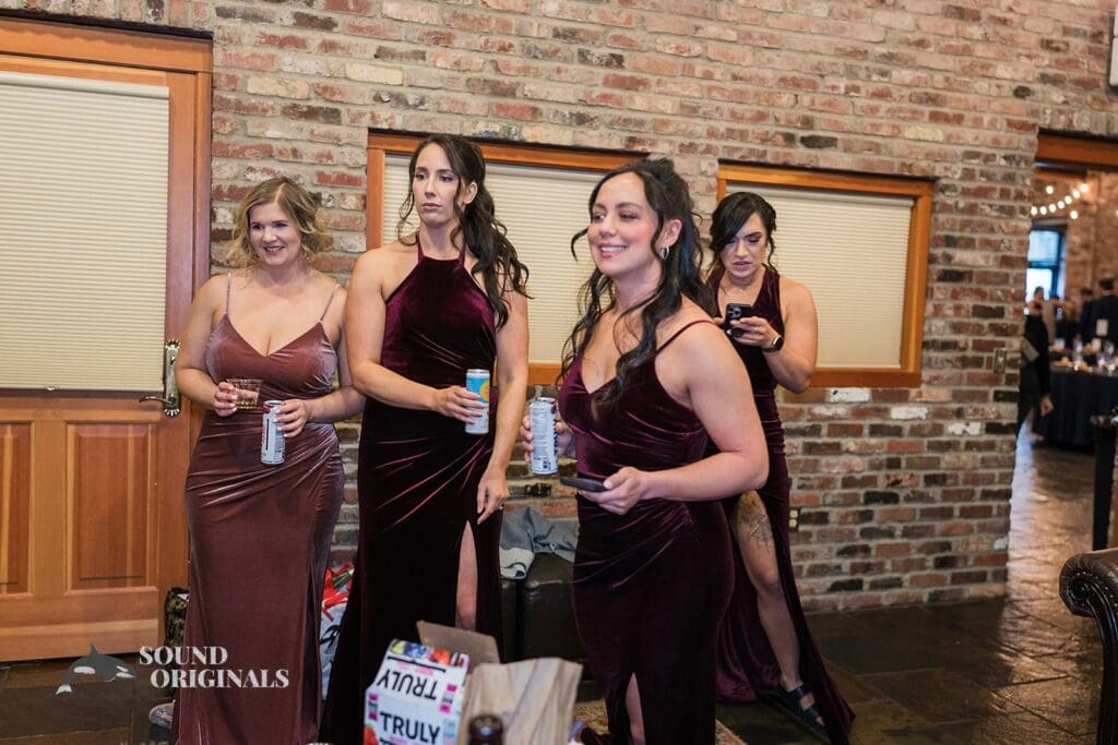 Bridal train having a good time in the Historic 1625 Tacoma Place Wedding