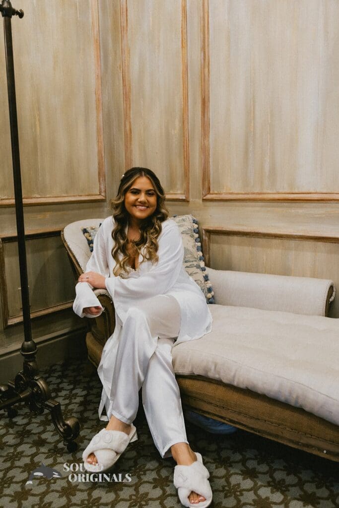 Beautiful bride-to-be looking happy at The Havens Country Club suite