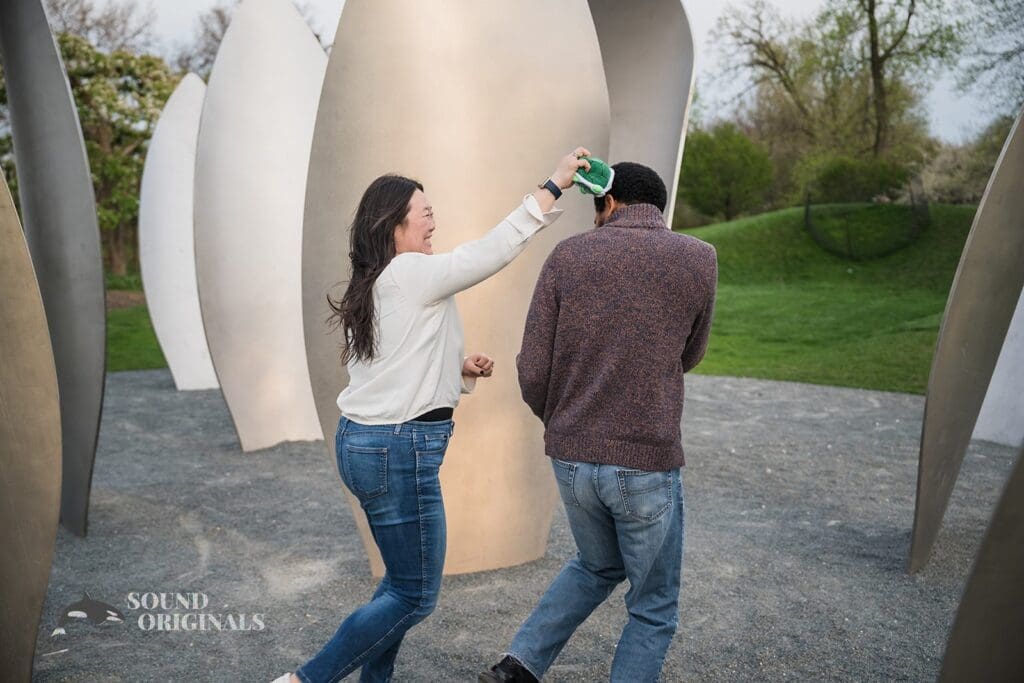 couple playing tag at Osaka Garden
