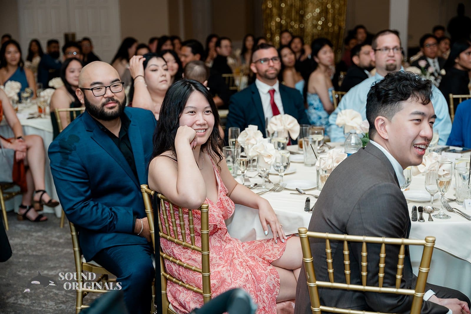 Guests listening to the speeches at The Abbington Distinctive Banquets Wedding