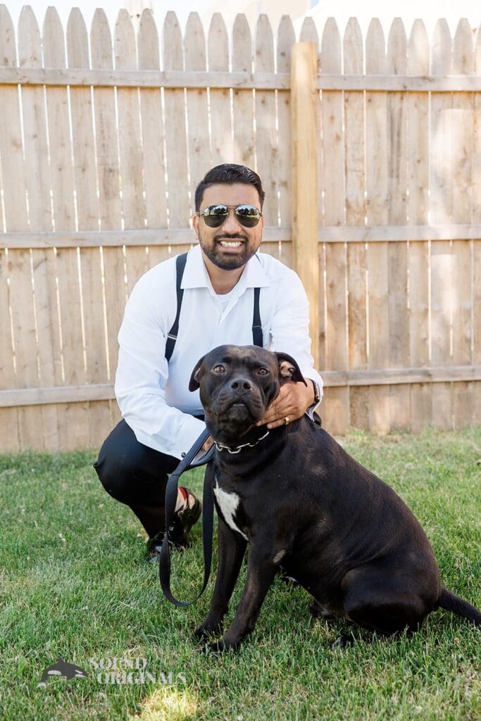 The groom with dog for Embassy Suites by Hilton Naperville Wedding