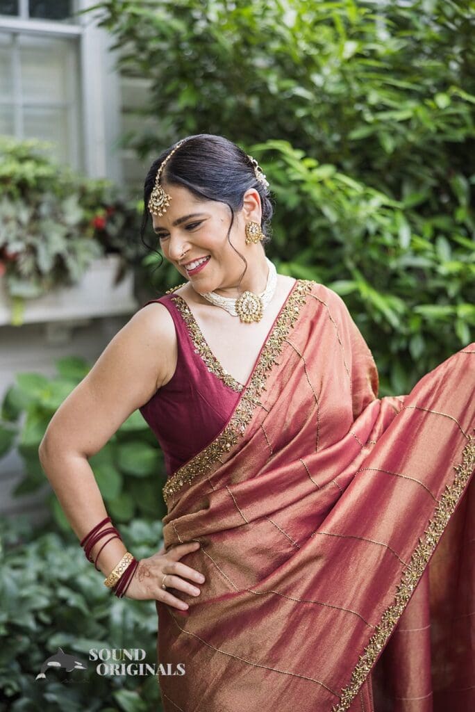 The bride wearing her saree for her Torpedo Factory Art Center Wedding