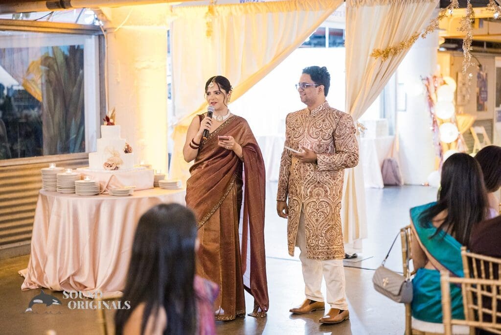 Bride giving speech at Torpedo Factory Art Center Wedding