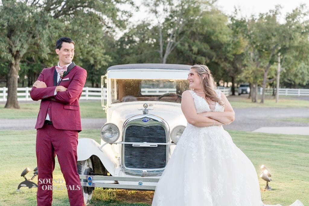 Husband and wife take a charming shot in The French Farmhouse outdoor
