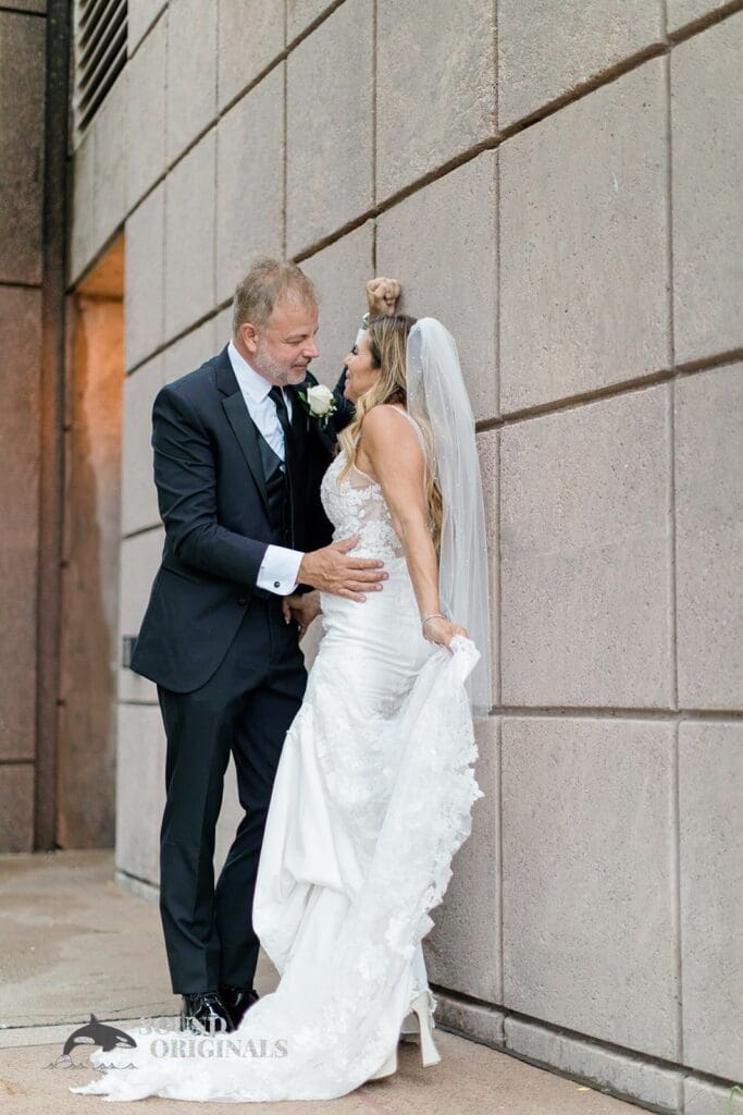 Harborside Chapel Wedding Newlyweds lovingly gaze at each other after the Harborside Chapel Wedding