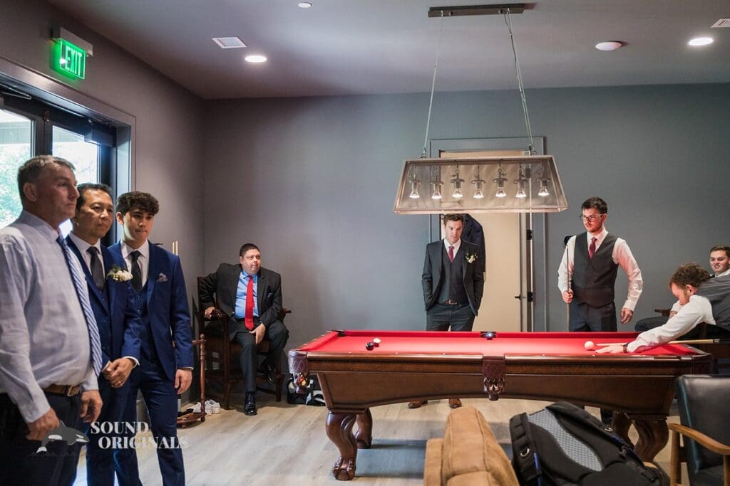 The groom and his groomsmen on the morning of The Oakley on the Lake Wedding