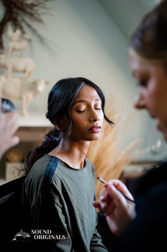 Bride getting ready for her big day at The Red Farmhouse Bed & Breakfast Wedding