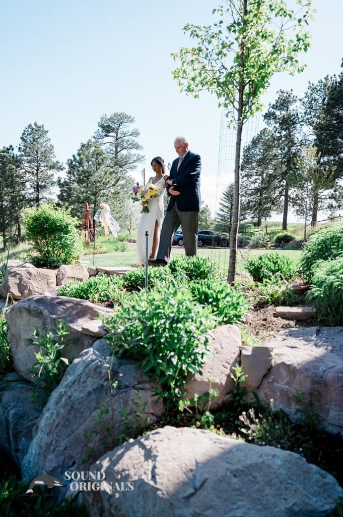 The bride and father arriving at The Red Farmhouse Bed & Breakfast Wedding