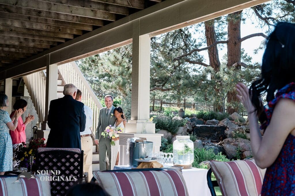 The arrival of the happy couple at The Red Farmhouse Bed & Breakfast Wedding reception
