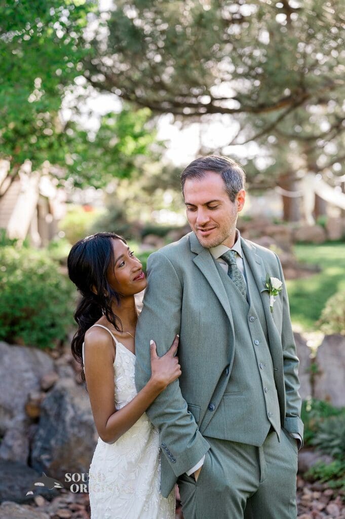 Romantic photo of bride and groom at The Red Farmhouse Bed & Breakfast Wedding