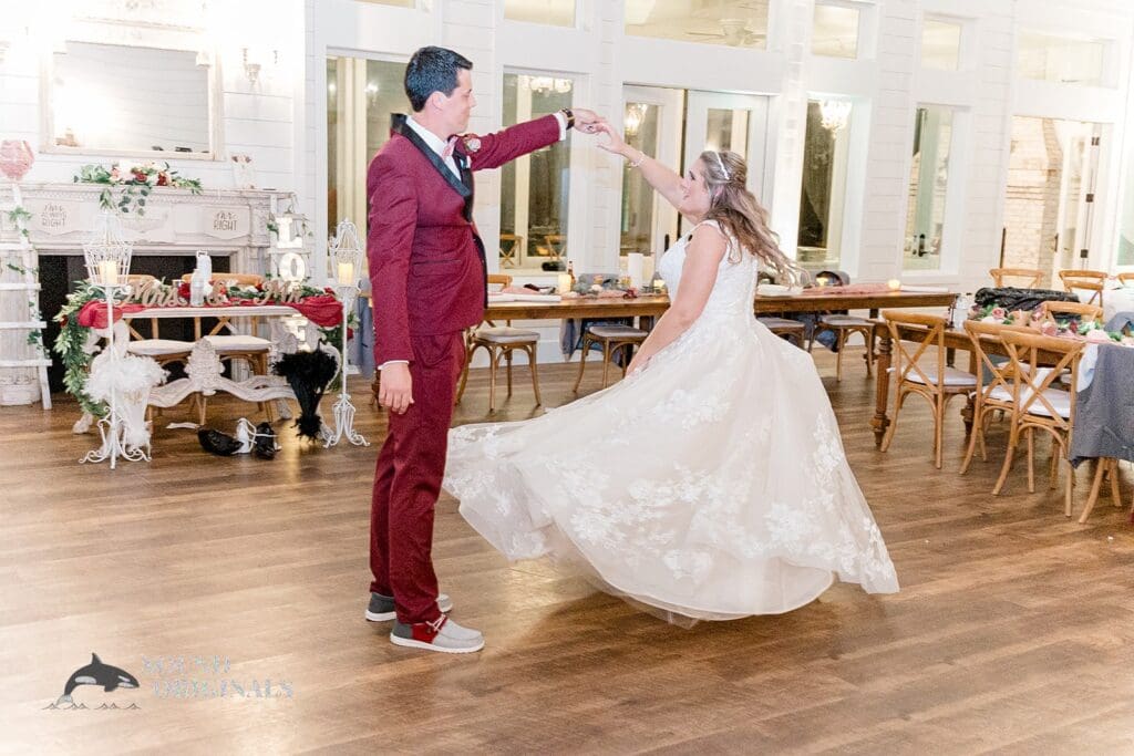 Husband and wife show off beautiful dance moves at The French Farmhouse Wedding