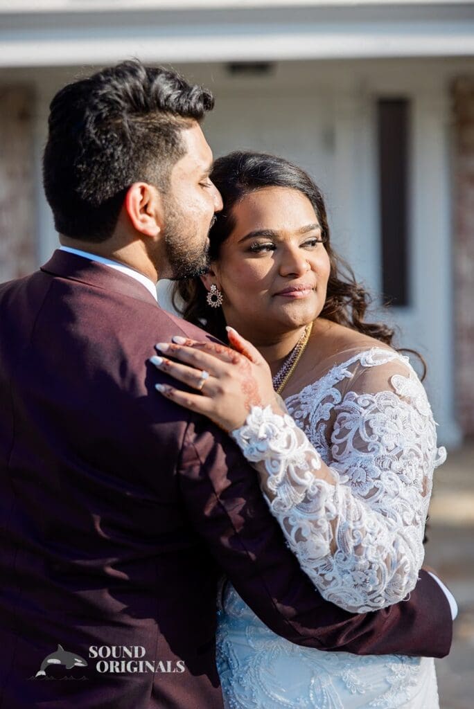 Wedding photographer captures romantic portrait at Embassy Suites by Hilton Naperville Wedding